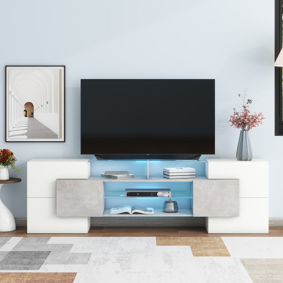 On Trend Elite high gloss TV stand by Anthony & Home with sleek black finish and modern design, perfect for living room entertainment setup.