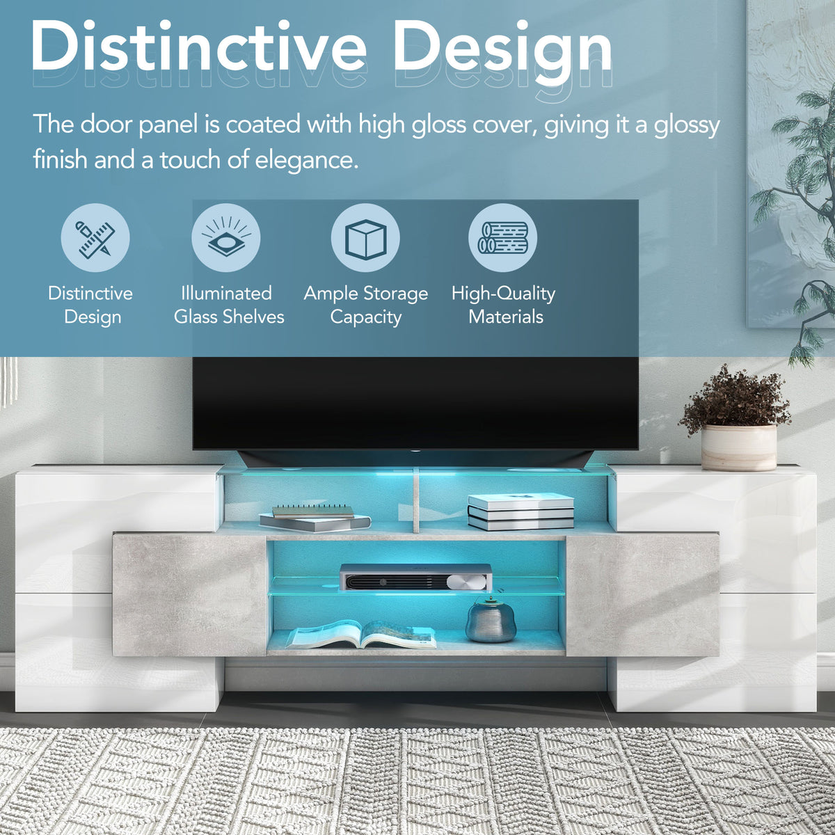 High gloss Anthony & Home On Trend Elite TV stand with sleek design and modern finish, ideal for contemporary living room setup