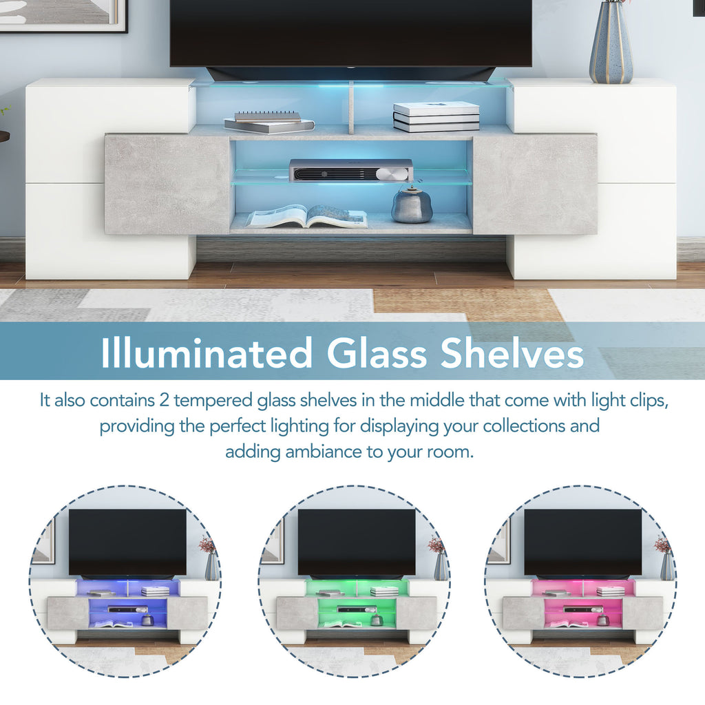 Anthony & Home On Trend Elite high gloss TV stand with sleek black finish and modern design for living room entertainment setup.