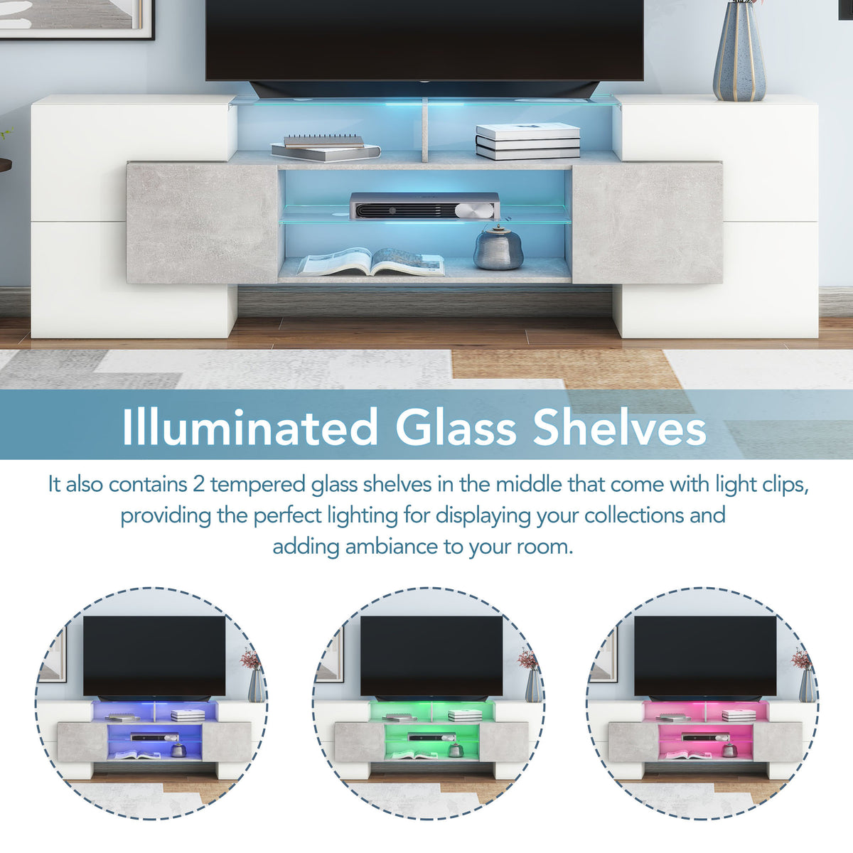Anthony & Home On Trend Elite high gloss TV stand with sleek black finish and modern design for living room entertainment setup.