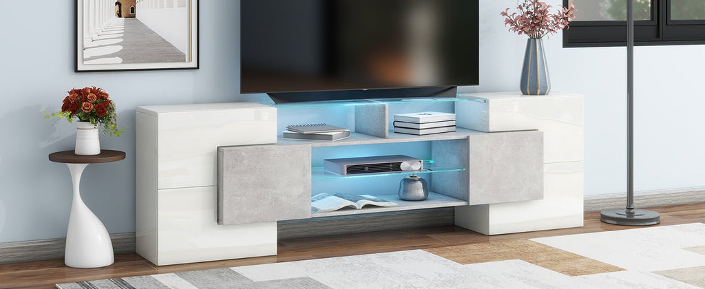 Anthony & Home On Trend Elite high gloss TV stand with sleek modern design and multiple storage compartments.
