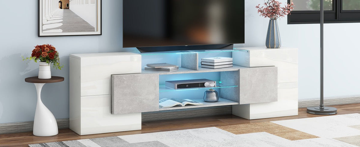 Anthony & Home On Trend Elite high gloss TV stand with sleek modern design and multiple storage compartments.
