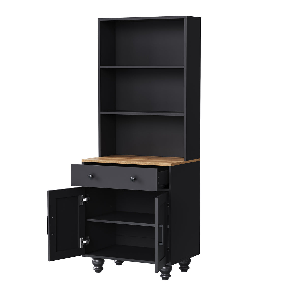 Black farmhouse storage cabinet by Anthony & Home with solid wood gourd-shaped legs, part of the Studio Collection.