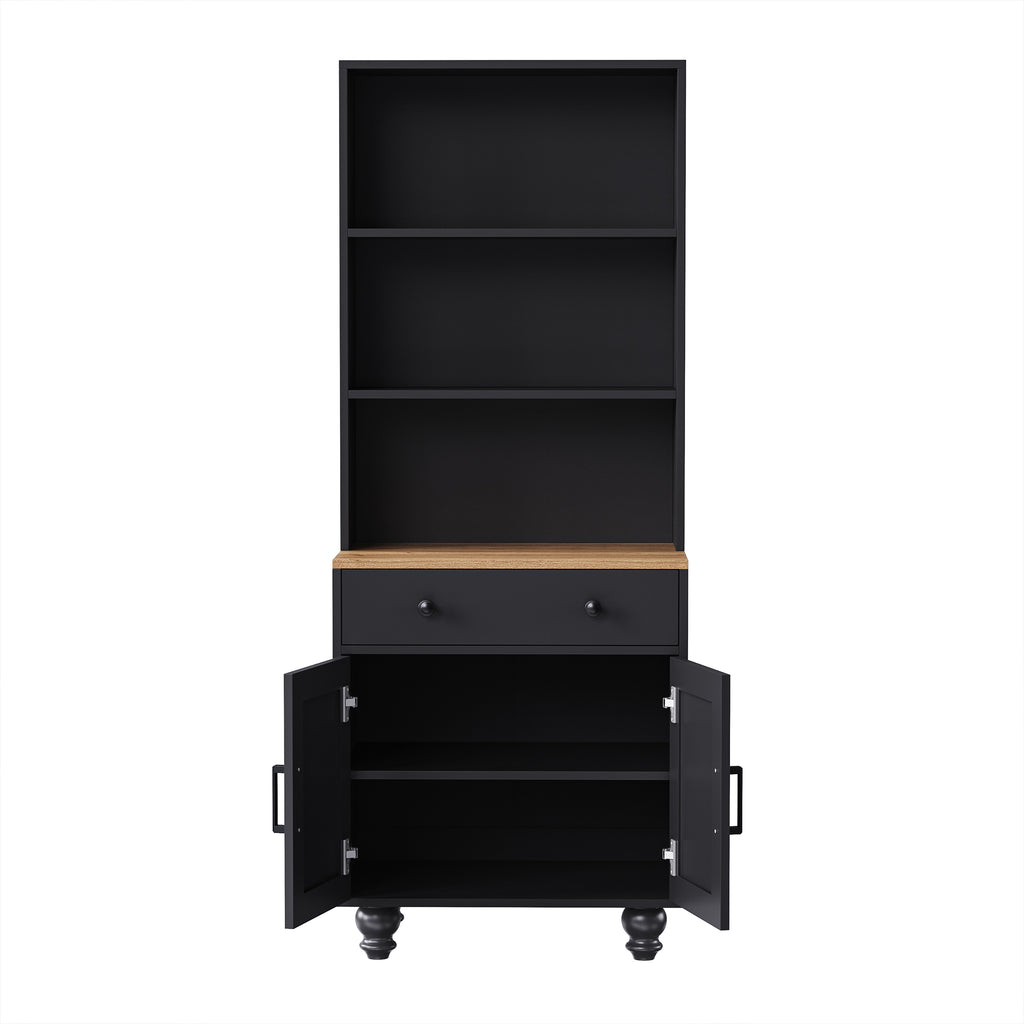 Black farmhouse storage cabinet with solid wood gourd-shaped legs from Anthony & Home Studio Collection, showcasing a stylish and functional design.