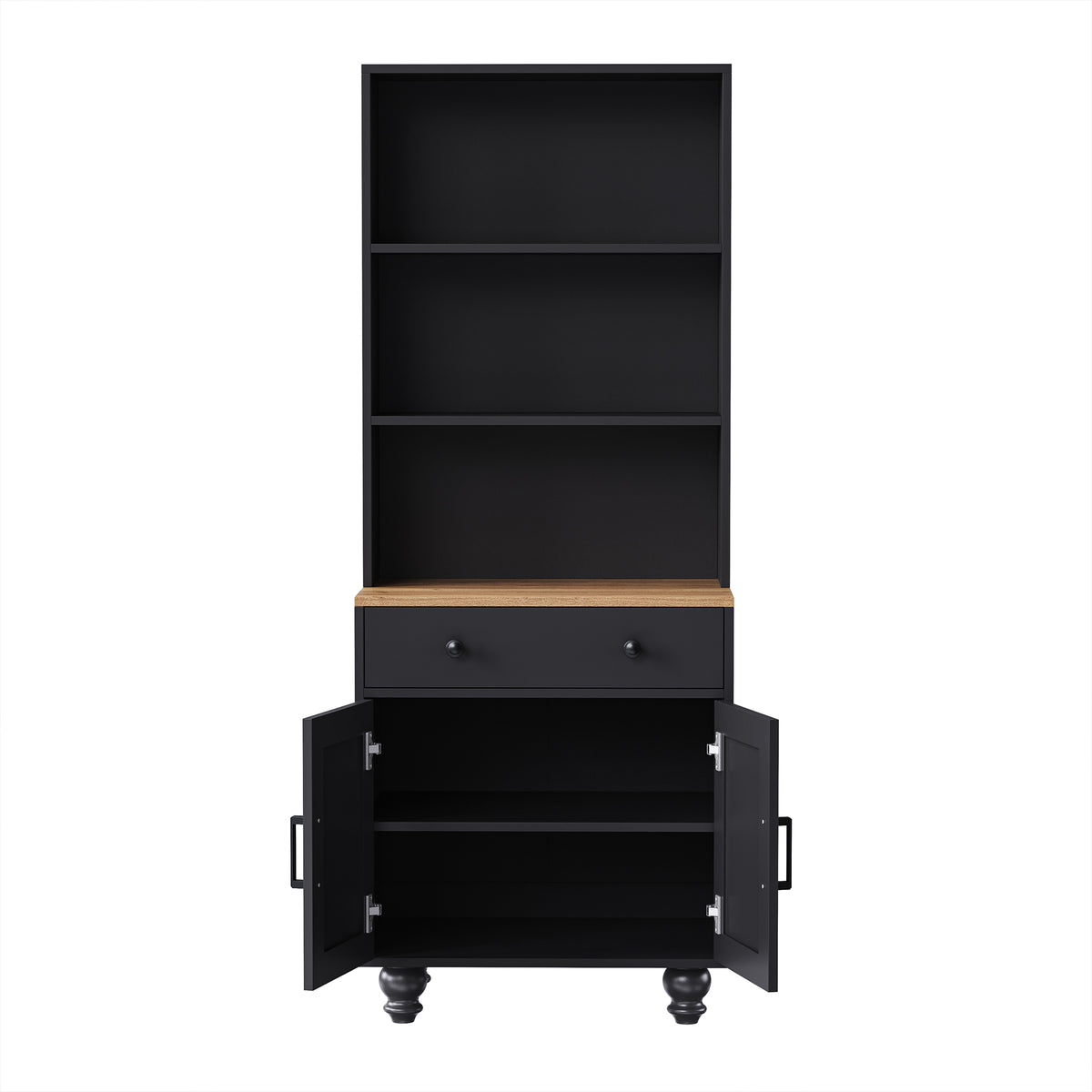 Black farmhouse storage cabinet with solid wood gourd-shaped legs from Anthony & Home Studio Collection, showcasing a stylish and functional design.
