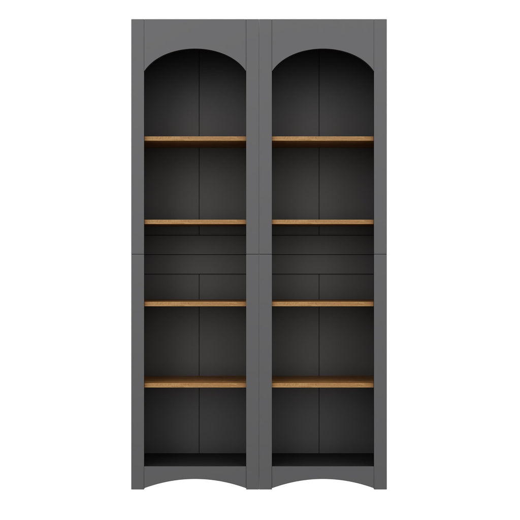 Anthony & Home two-tone wood-grain 5-tier bookshelves set of 2, free-standing with multiple shelves for living room storage.