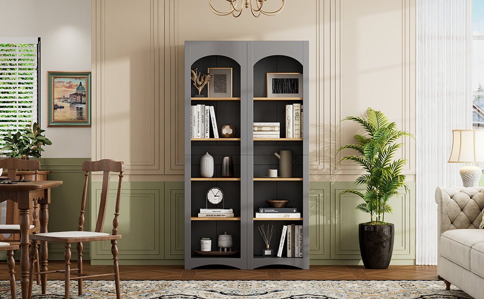 Anthony & Home two-tone wood-grain 5-tier free-standing bookshelves set of 2, ideal for living room storage and display.