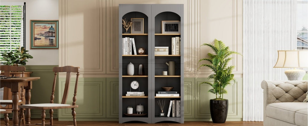 Anthony & Home two-tone wood-grain 5-tier free-standing bookshelves set of 2 with modern design for living room storage