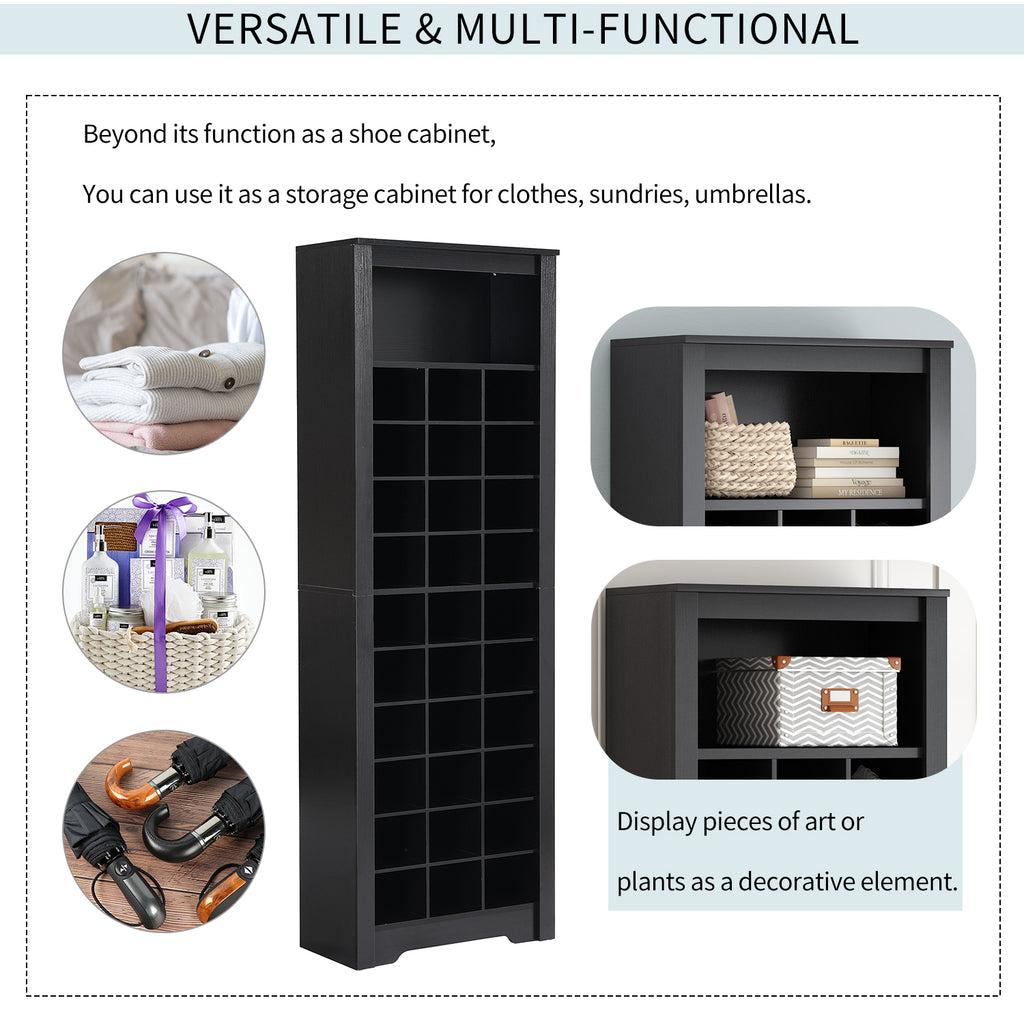 Anthony & Home On Trend Signature Shoe Cubby Console in black veneer with 30 compartments, showing its organized storage design.