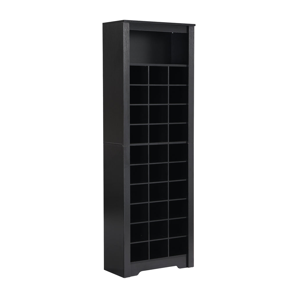Anthony & Home On Trend Signature Shoe Cubby Console in black veneer with 30 compartments for organized shoe storage.