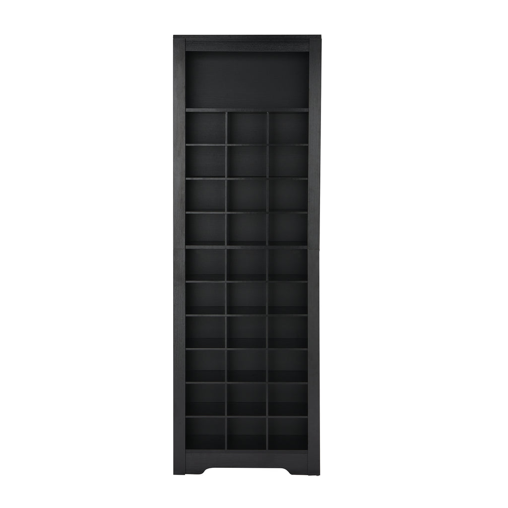 Black veneer On Trend Signature Shoe Cubby Console by Anthony & Home with 30 storage compartments.