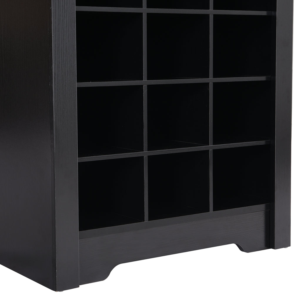 Anthony & Home On Trend Signature Shoe Cubby Console in black veneer with 30 compartments for organized shoe storage