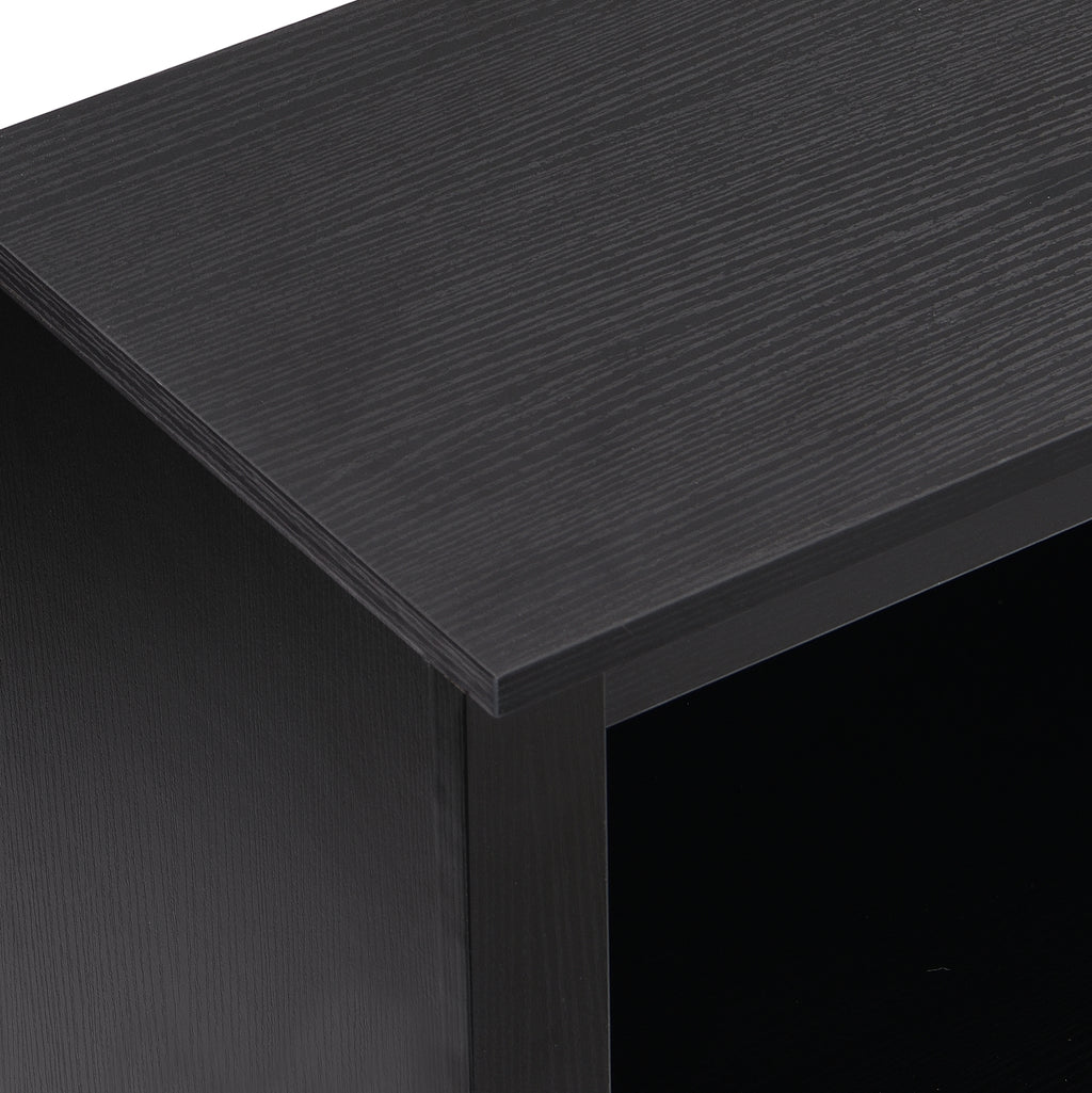 Anthony & Home On Trend Signature Shoe Cubby Console in black veneer with 30 compartments for organized shoe storage.