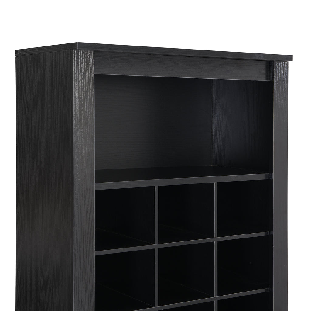 Anthony & Home On Trend Signature Shoe Cubby Console in black veneer with 30 compartments, designed for organized shoe storage.