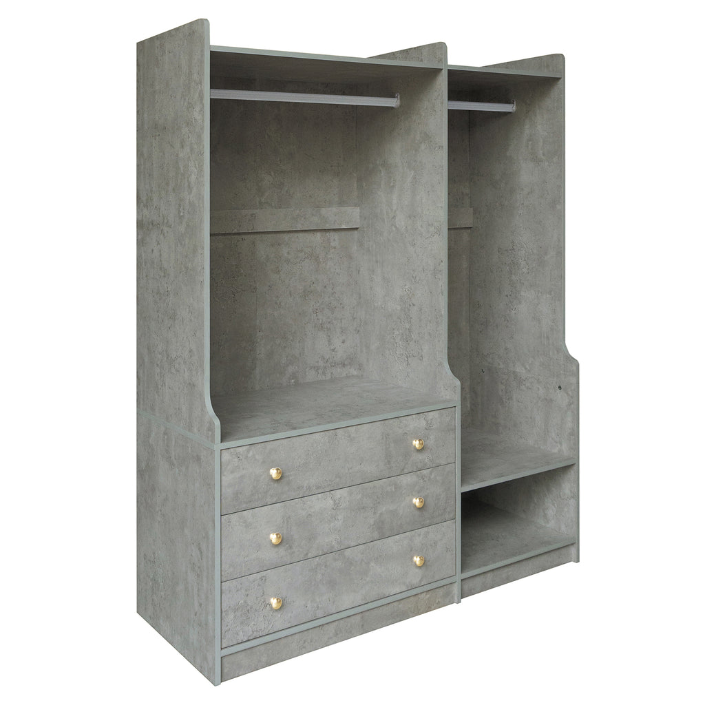 Open grey wooden wardrobe from Anthony & Home's Premier Collection with dual hanging rods and spacious interior.