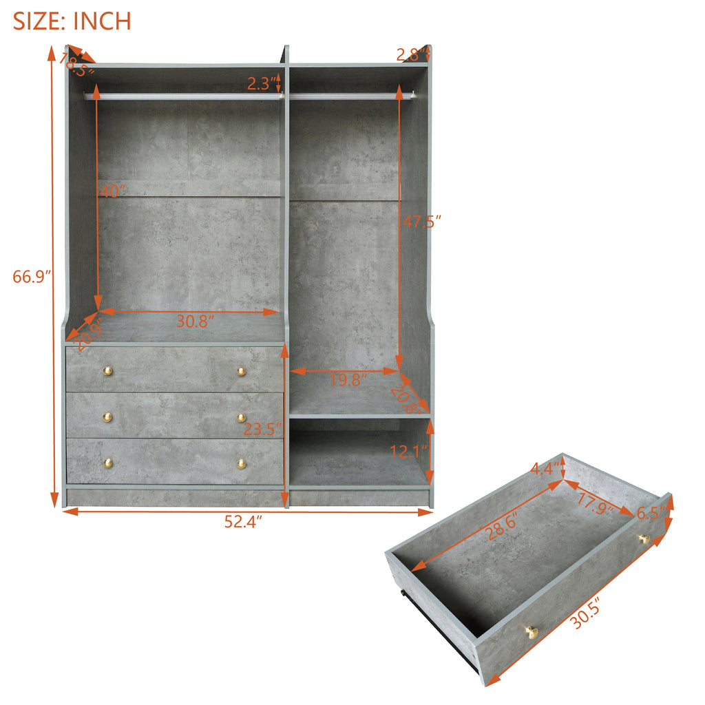 Open grey wooden wardrobe by Anthony & Home from the Premier Collection with dual hanging rods and spacious interior.