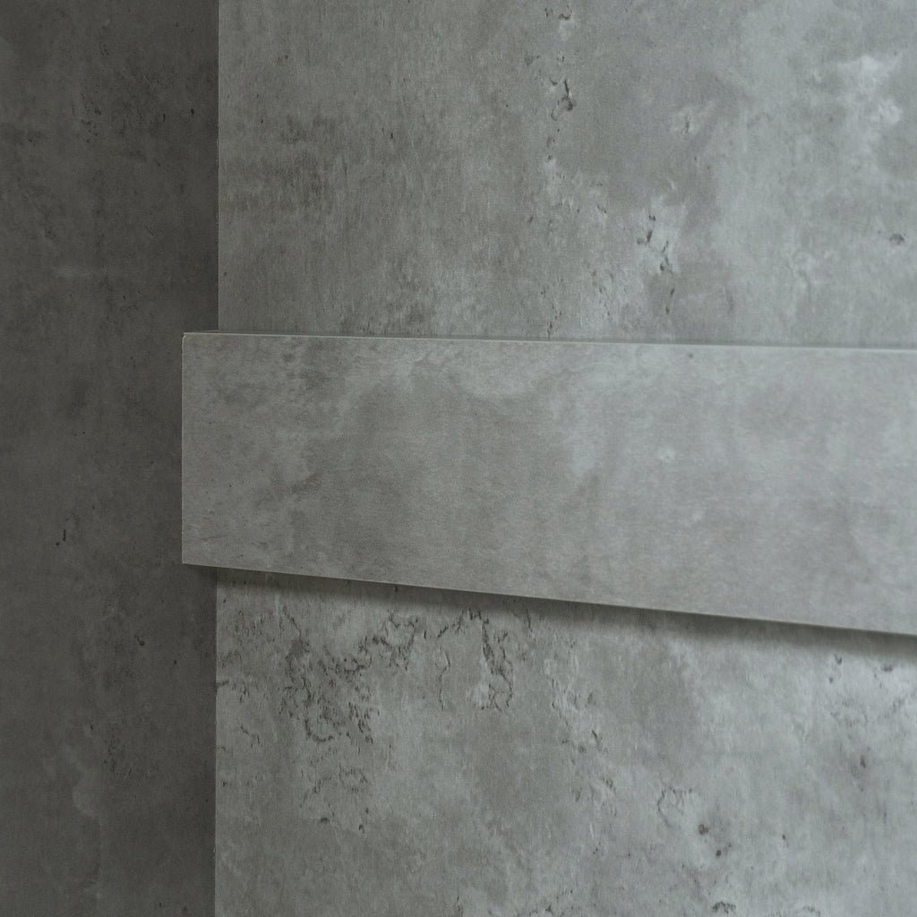 Open grey wooden wardrobe from Anthony & Home's Premier Collection featuring dual hanging rods and ample storage space.