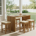 Outdoor bar set made of acacia wood from Anthony & Home's Exclusive Collection, includes bar table and stools.
