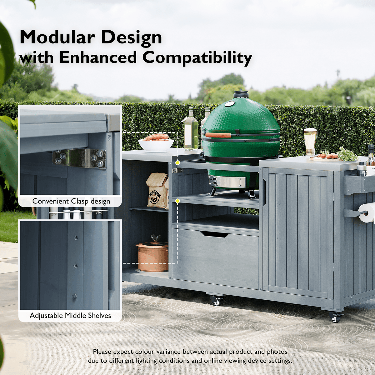 Outdoor kitchen island made of solid fir wood from Anthony & Home's limited series, featuring a spacious cooking and prep area.