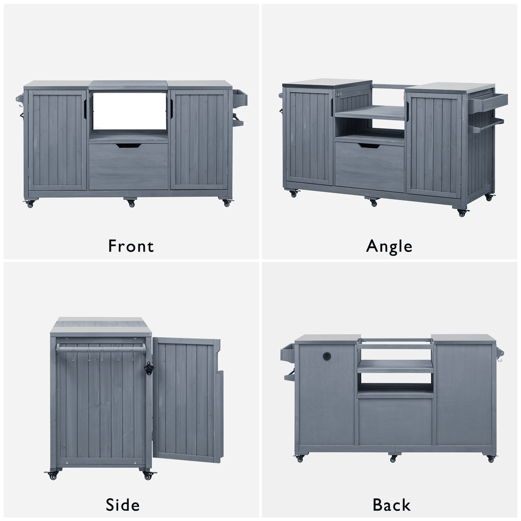 Outdoor kitchen island made of solid fir wood by Anthony & Home, featuring a spacious outdoor cooking and prep area.