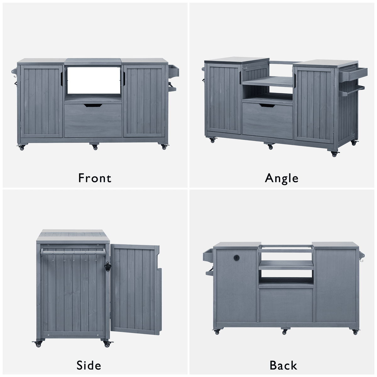 Outdoor kitchen island made of solid fir wood by Anthony & Home, featuring a spacious outdoor cooking and prep area.