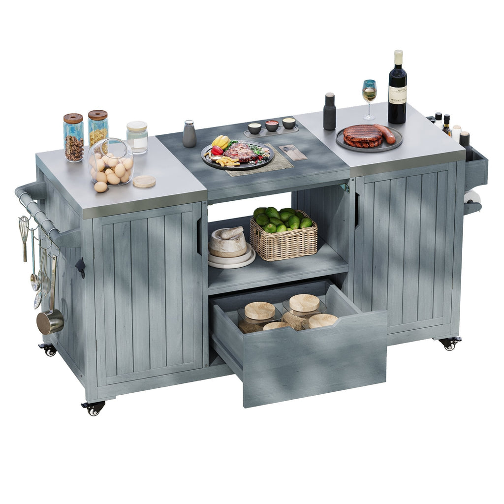 Outdoor kitchen island made of solid fir wood from Anthony & Home's Limited Series, featuring a spacious design and sturdy construction.
