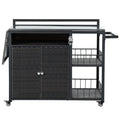 Outdoor kitchen island with dark brown PE rattan, storage, and folding tabletop from Anthony & Home's premium collection.