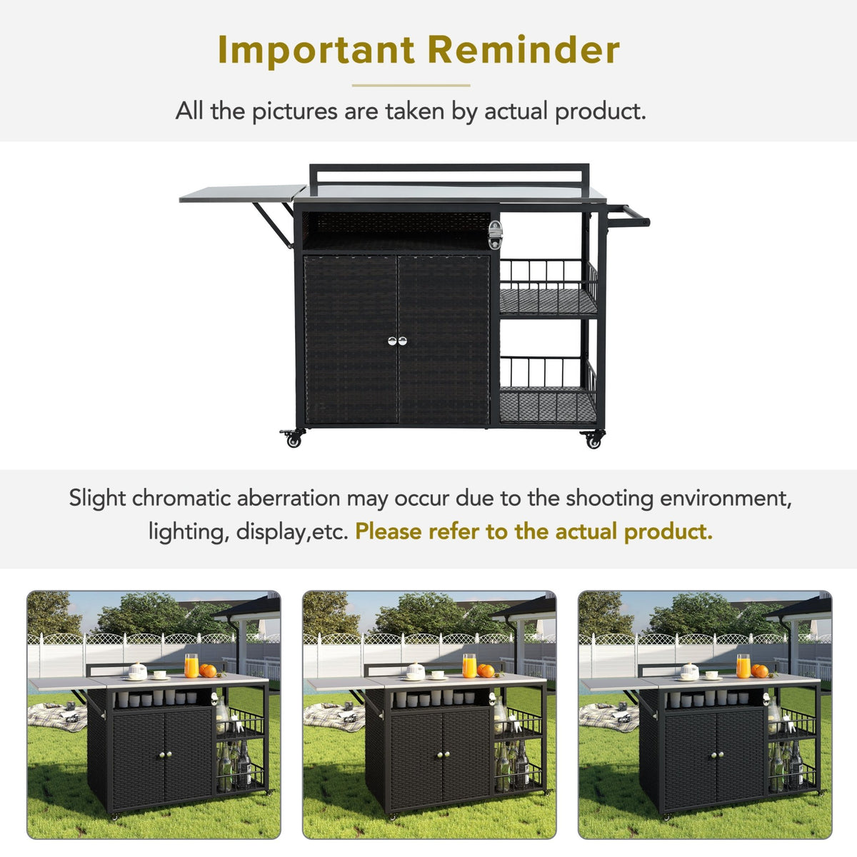 Outdoor kitchen island with storage and folding tabletop in dark brown PE rattan from Anthony & Home’s premium collection.
