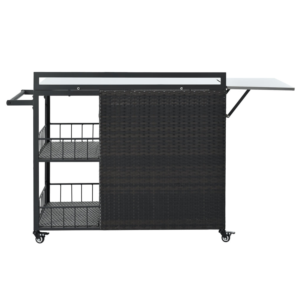 Outdoor kitchen island with storage and folding tabletop in dark brown PE rattan from Anthony & Home's premium collection
