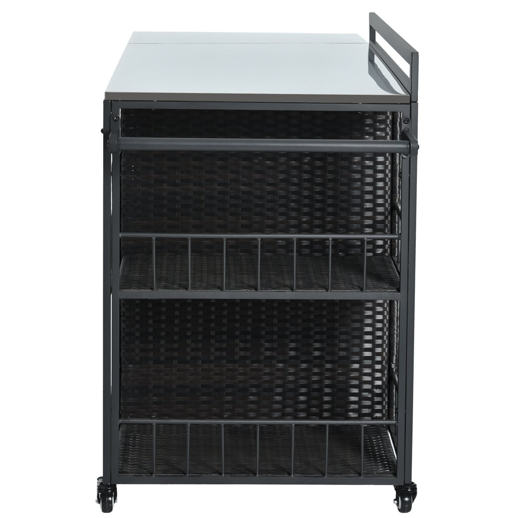 Outdoor kitchen island with storage and folding tabletop in dark brown PE rattan from Anthony & Home's Premium Collection.