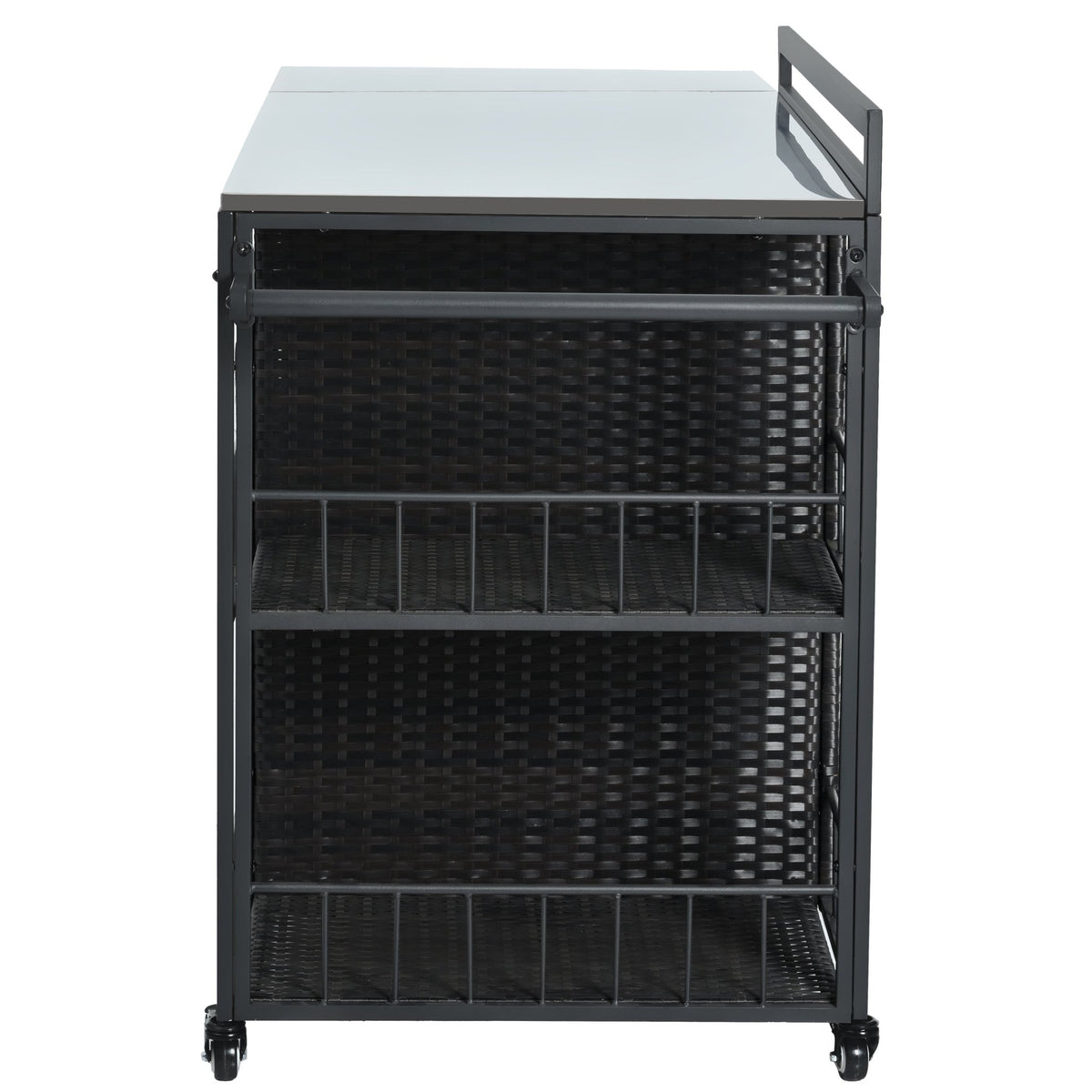 Outdoor kitchen island with storage and folding tabletop in dark brown PE rattan from Anthony & Home's Premium Collection.
