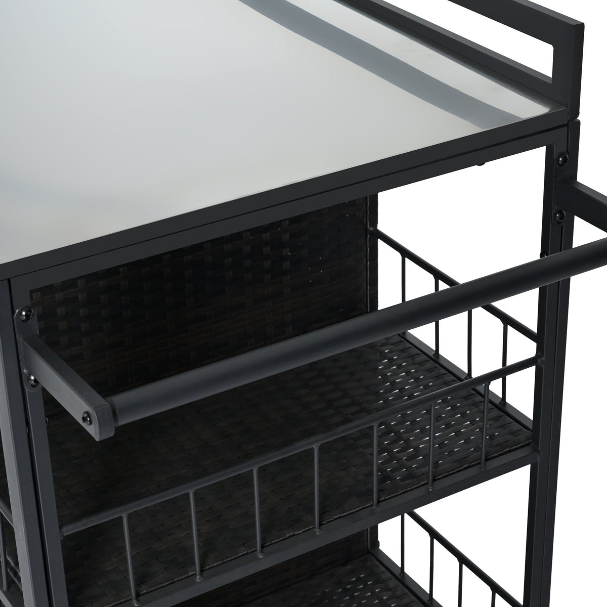 Outdoor kitchen island with storage and folding tabletop in dark brown PE rattan from Anthony & Home's premium collection.