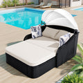 Anthony & Home outdoor sunbed with adjustable canopy, PE rattan frame, and plush cushions for relaxing outdoor lounging