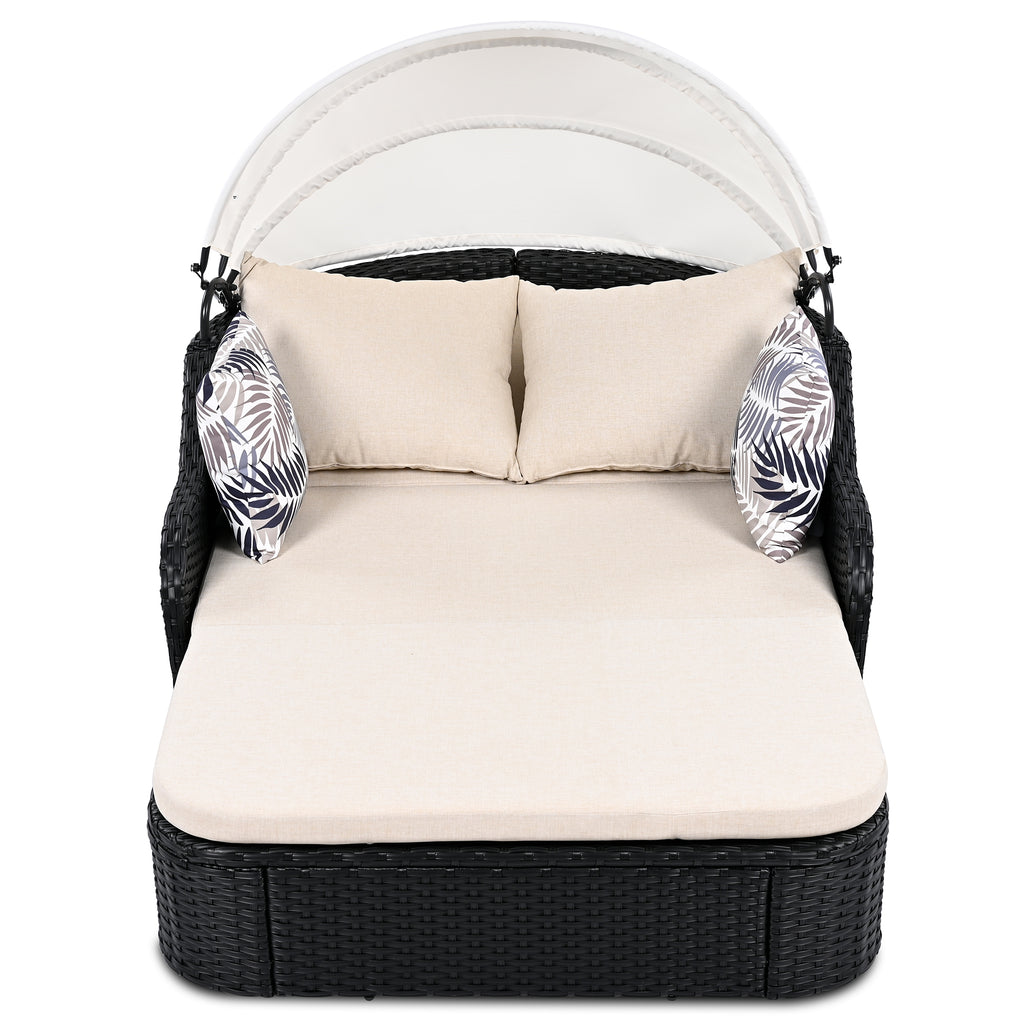 Outdoor sunbed with adjustable canopy, PE rattan material, by Anthony & Home, featuring a stylish and comfortable design.