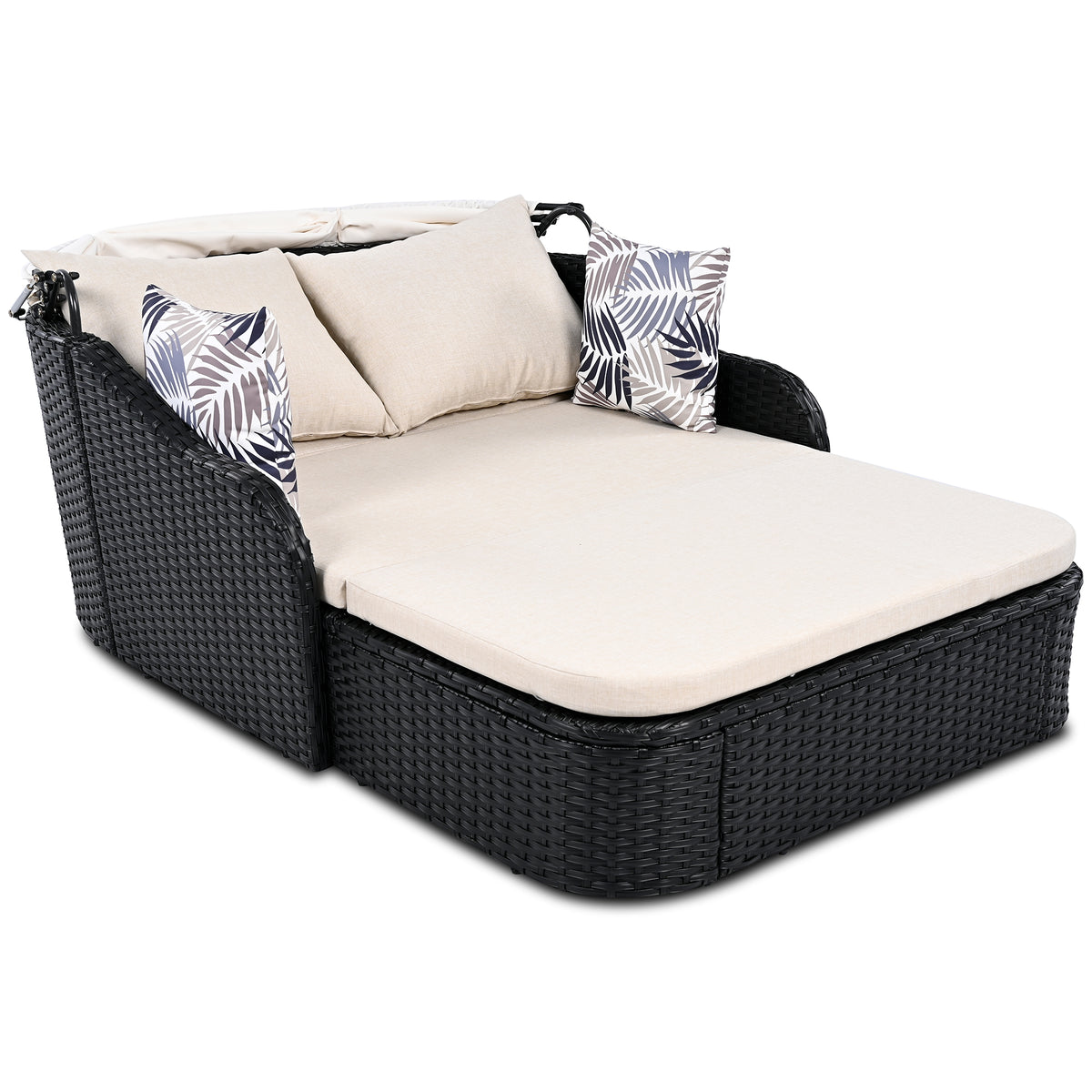 Outdoor sunbed with adjustable canopy, PE rattan material, perfect for relaxing outdoors by Anthony & Home.