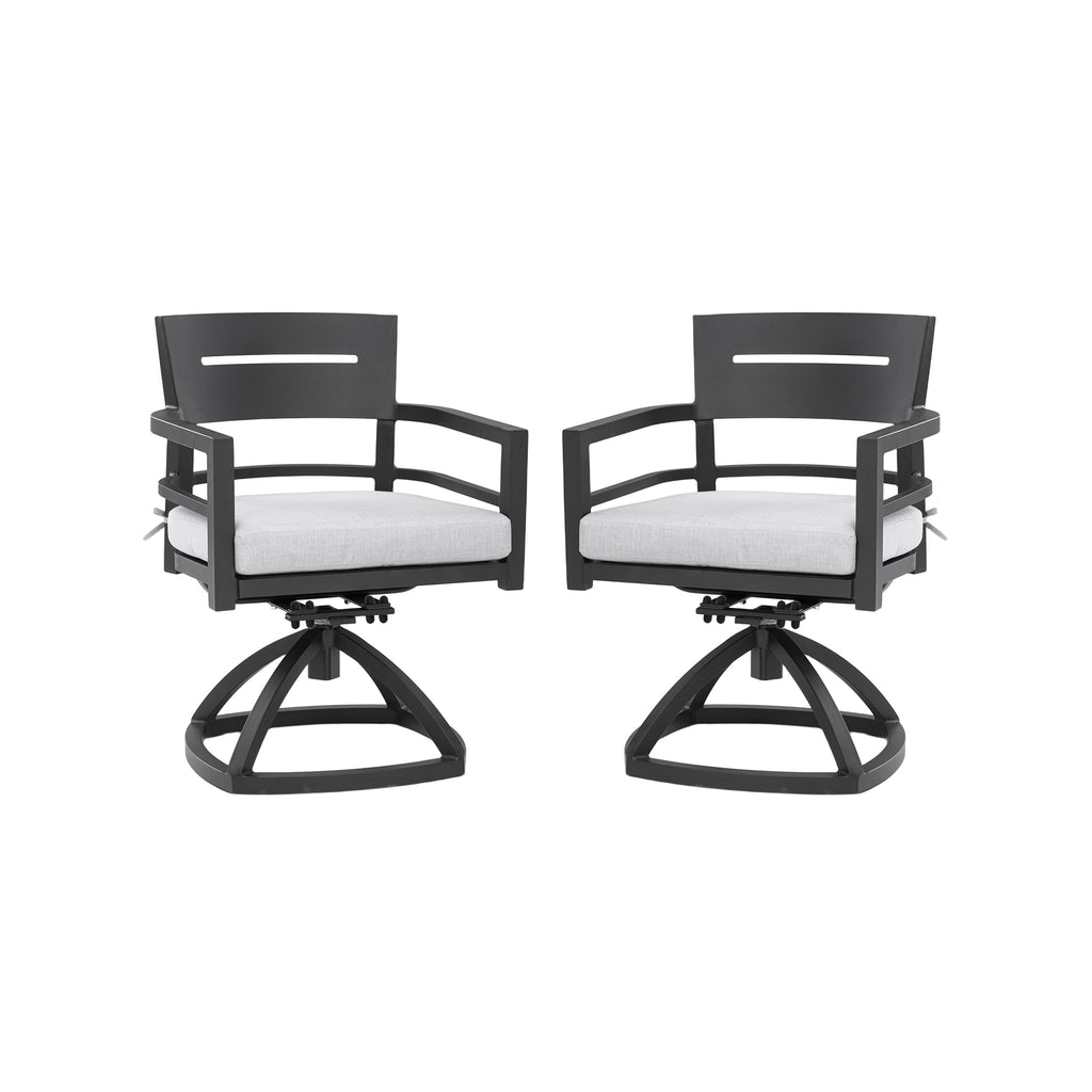 Outdoor swivel rocker set with Sunbrella cushions by Anthony & Home, featuring comfortable, stylish outdoor seating.