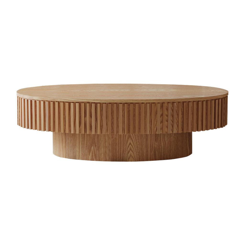 Anthony & Home oval coffee table with storage, solid wood veneer, modern living room furniture, natural finish, sleek design