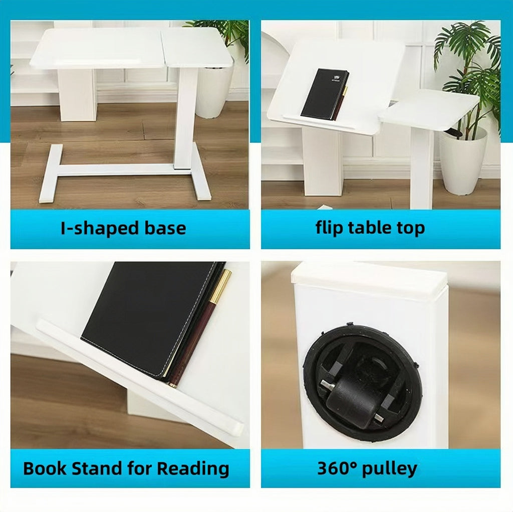 White MDF and metal overbed bedside desk from Anthony & Home Atelier Edition, modern and sleek for convenient bedside use.