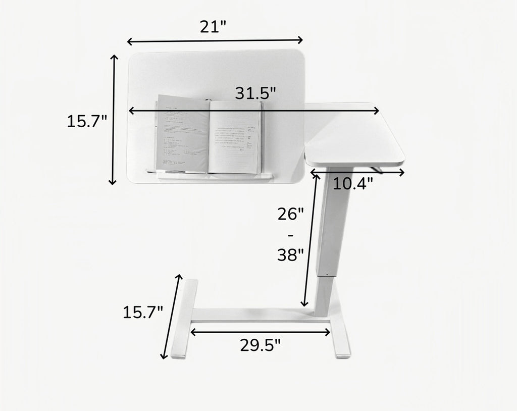 White MDF and metal overbed bedside desk from Anthony & Home Atelier Edition, modern luxury design, versatile and functional.