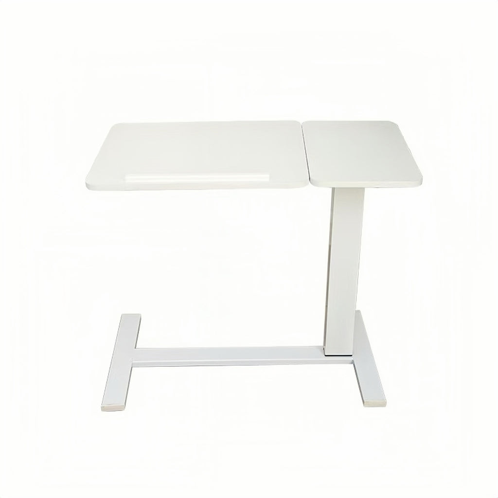 White MDF and metal overbed bedside desk from Anthony & Home's Atelier Edition, modern luxury design, functional and stylish.