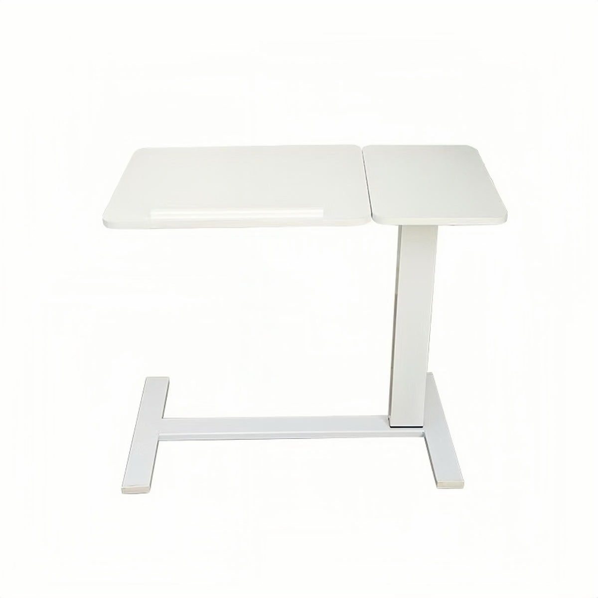 White MDF and metal overbed bedside desk from Anthony & Home's Atelier Edition, modern luxury design, functional and stylish.