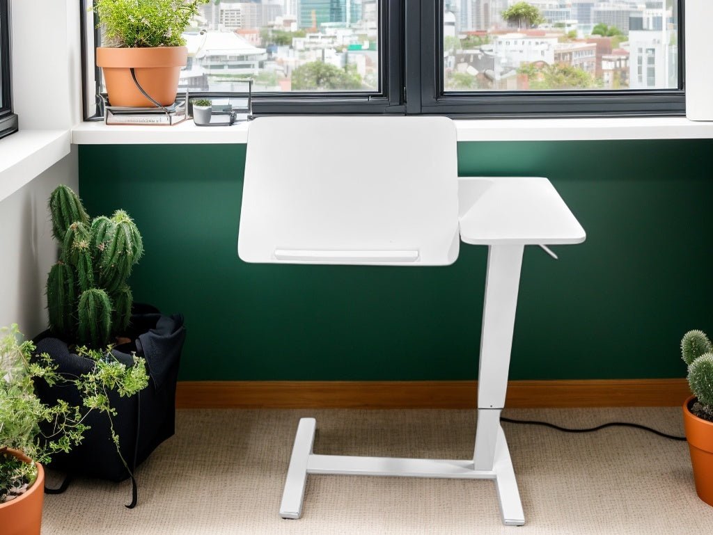 White MDF and metal overbed bedside desk from Anthony & Home's Atelier Edition, modern luxury design for bedroom convenience.