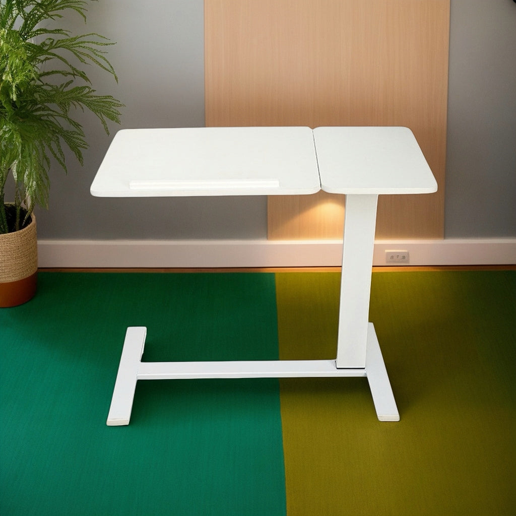 White MDF and metal overbed bedside desk from Anthony & Home Atelier Edition, featuring a modern, timeless design.