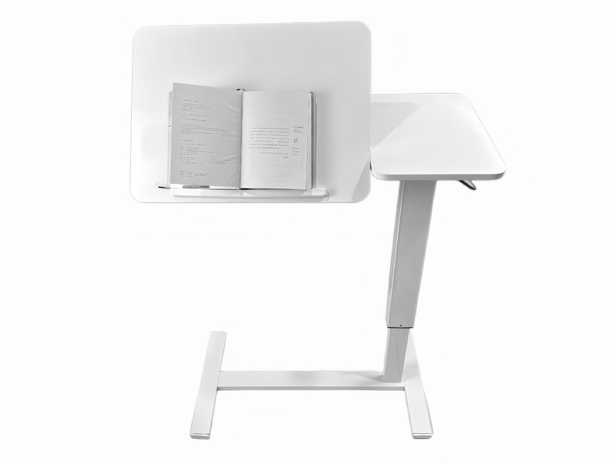 White MDF and metal overbed bedside desk from Anthony & Home's Atelier Edition, featuring a modern, timeless design.