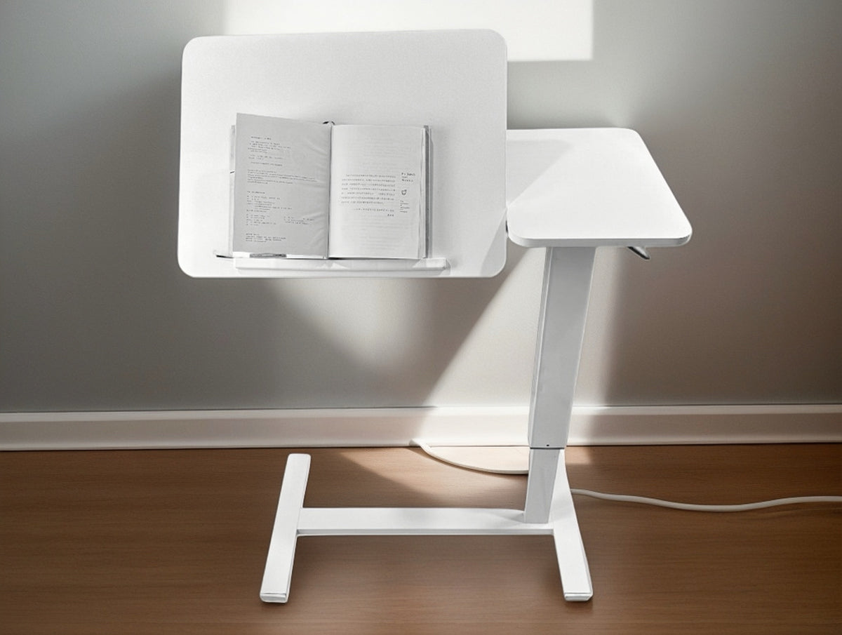 White MDF and metal overbed bedside desk from Anthony & Home Atelier Edition, modern luxury design, perfect for bedroom use