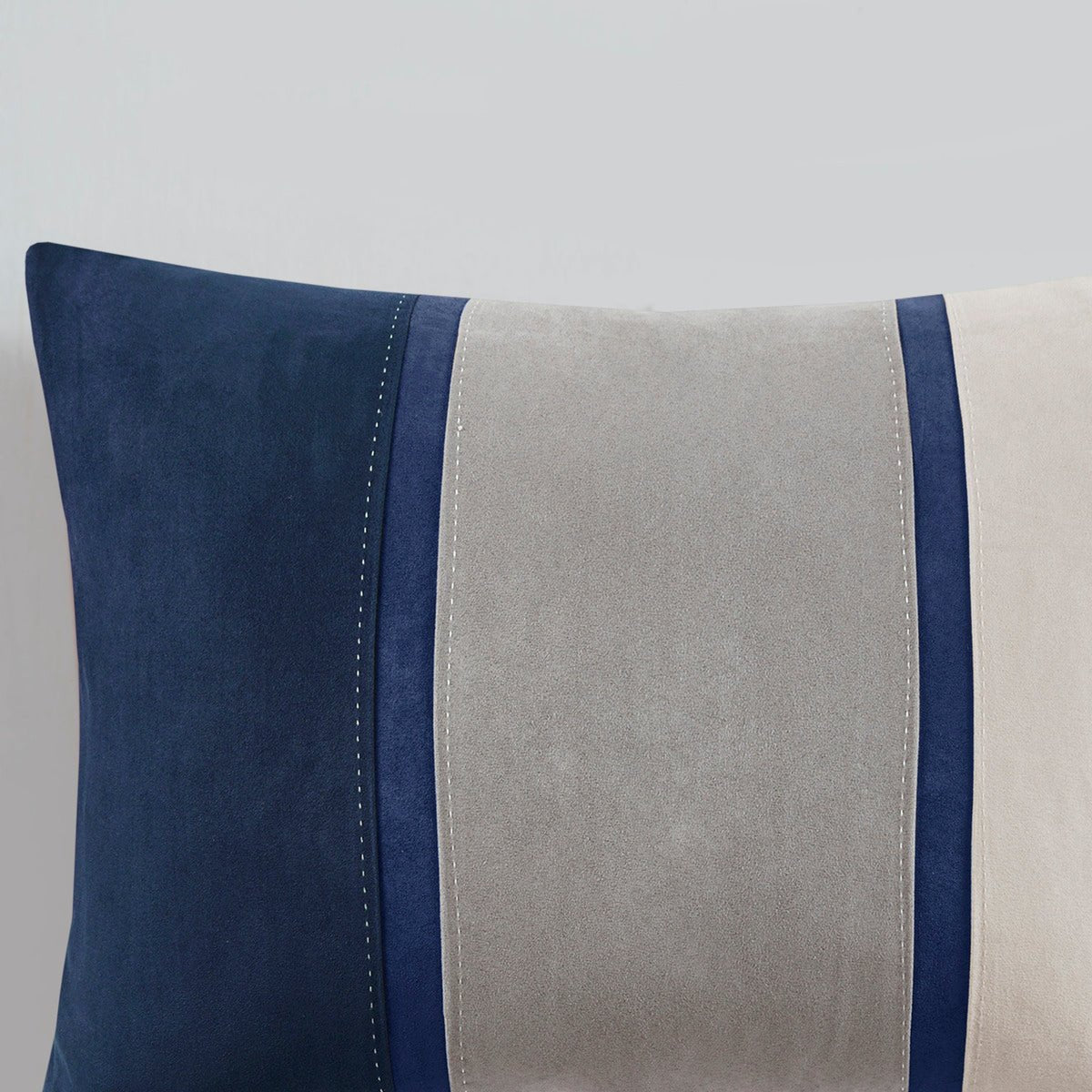 Blue Anthony & Home Palisades faux suede 7-piece comforter set with matching pillow shams and decorative accents.