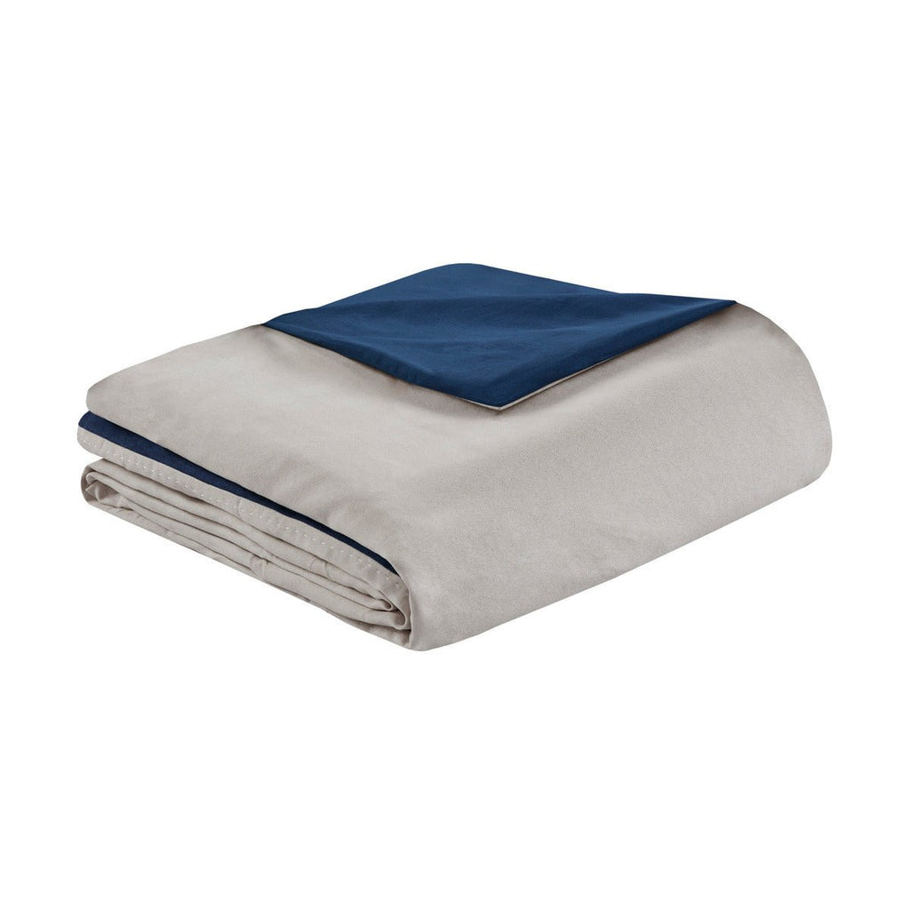 King size Anthony & Home Palisades faux suede comforter set in blue, 7-piece limited edition bedding with timeless craftsmanship.