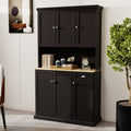 Black matte pantry storage cabinet with microwave countertop, 6 doors, and 1 drawer by Anthony & Home.