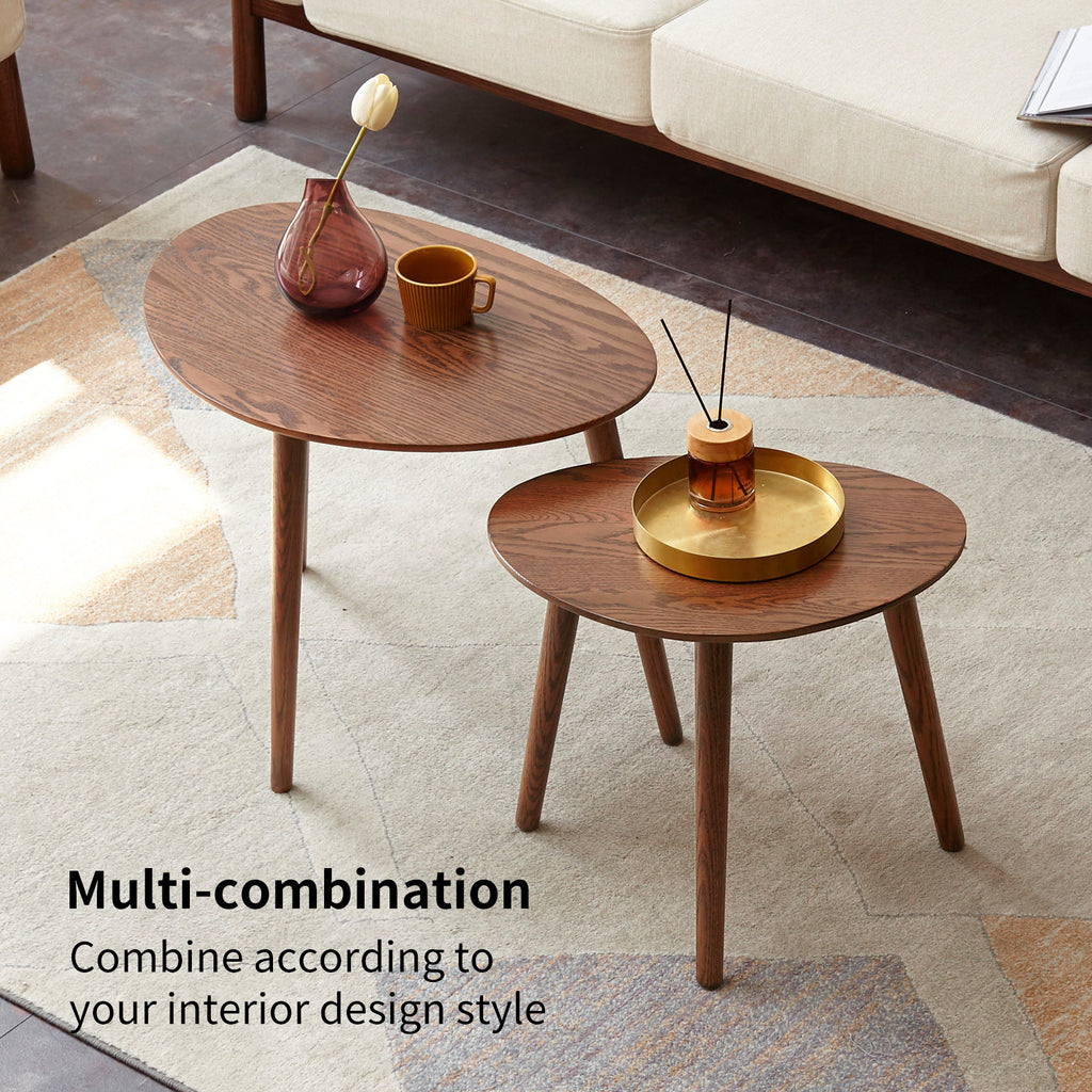 Pebble-shaped coffee table by Anthony & Home with walnut finish, mid-century modern design, limited edition piece.