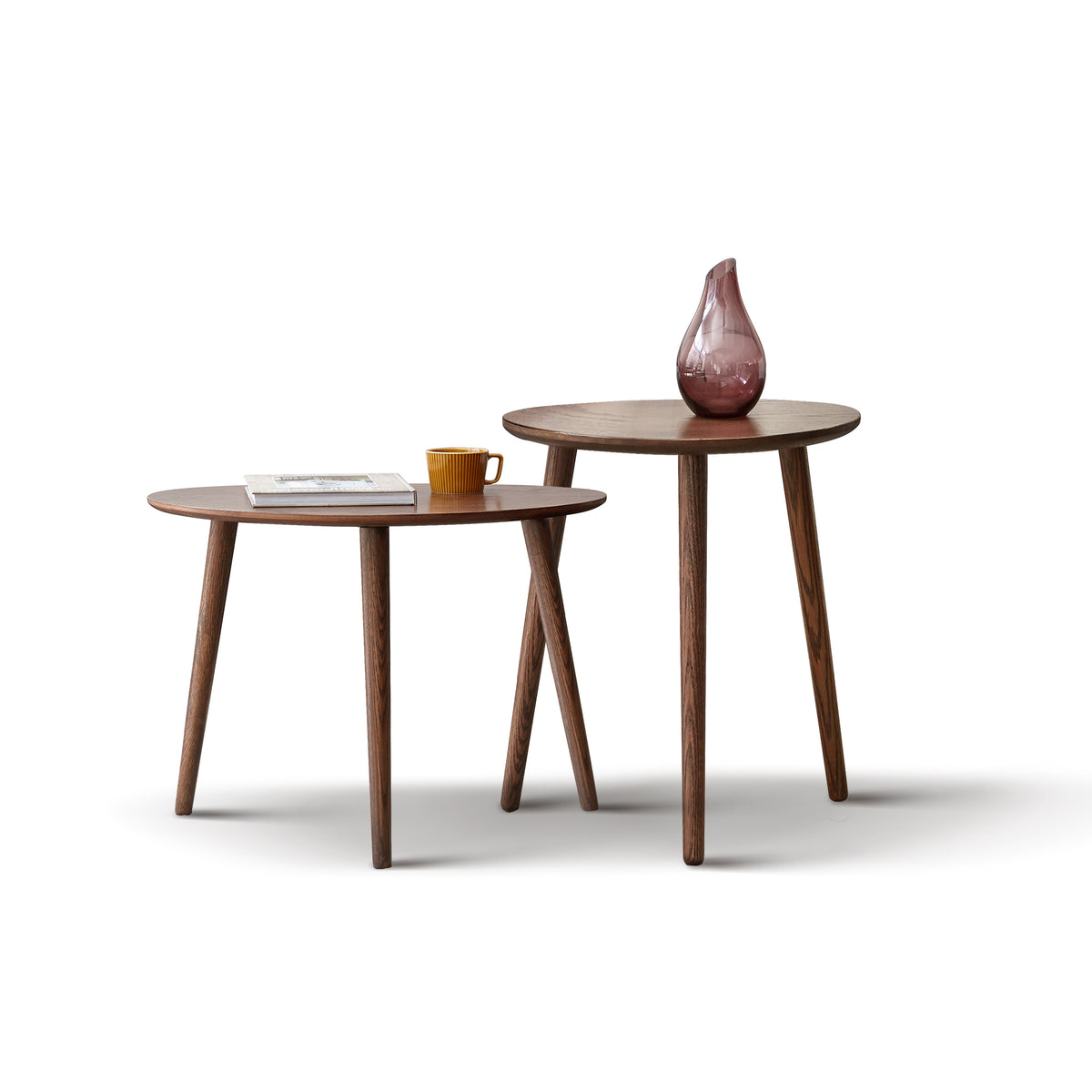 Pebble-shaped coffee table by Anthony & Home with walnut finish, mid-century modern design, limited edition.